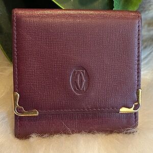 used Cartier Mast Bifold coin purse leather compact wallet Bordeaux red